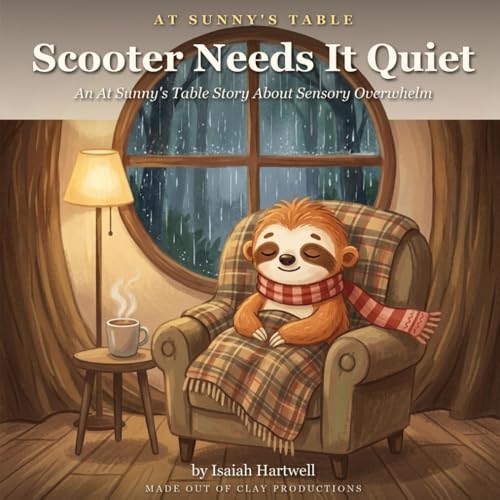 Cover of Scooter Needs It Quiet, a sloth picture book from At Sunny's Table